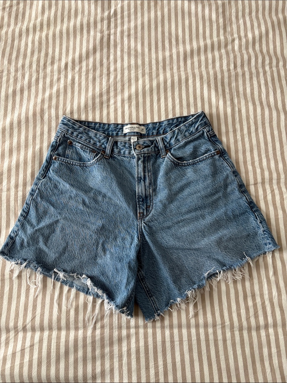 Abercrombie & Fitch Light Blue Denim Cutoff Shorts The Loose Short in high rise